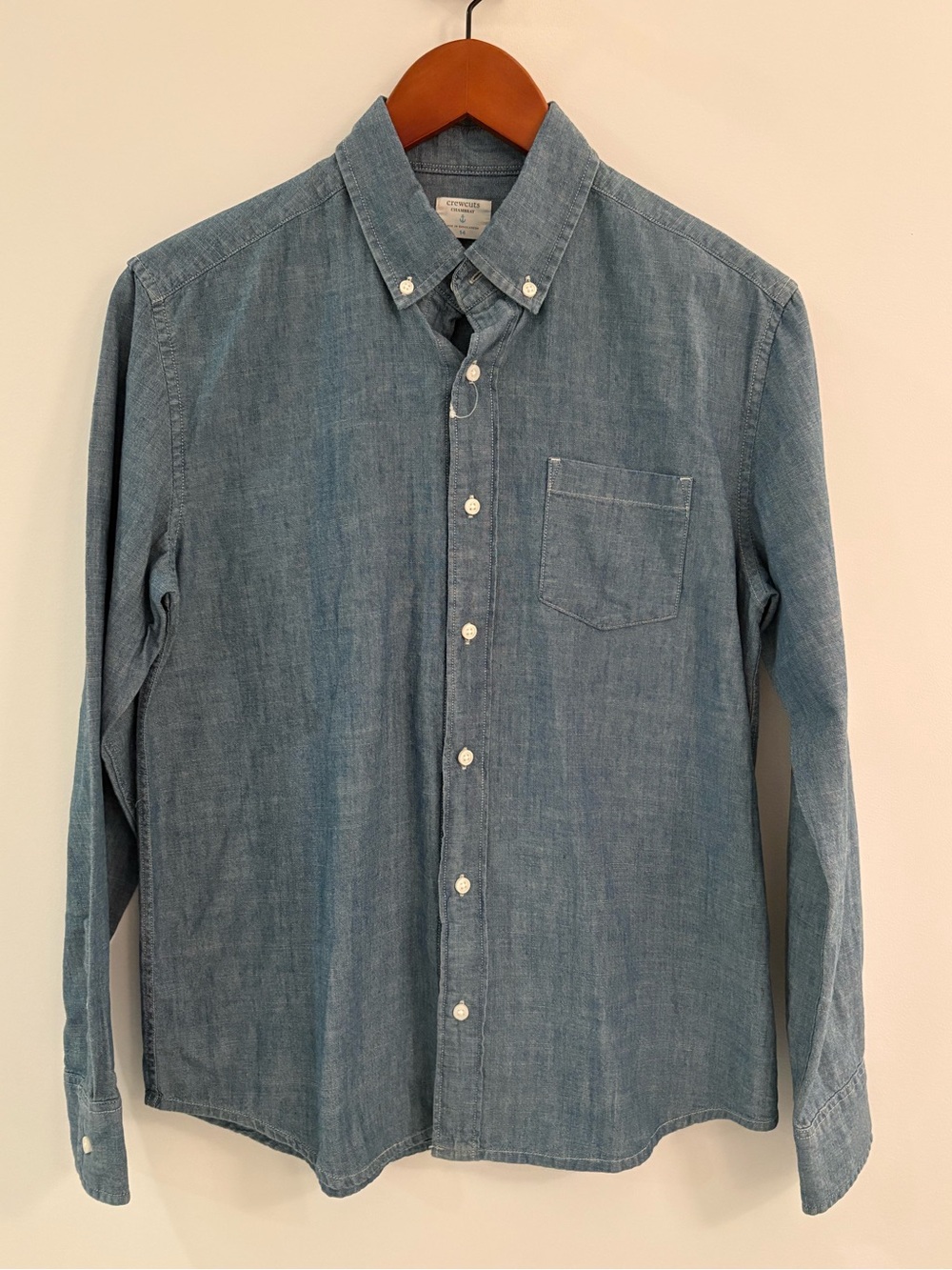 J Crew Light Blue Chambray Denim Button-Down Shirt -Boys Long Sleeve